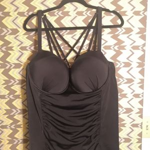 Torrid Black Sexy Strappy Ruched Tankini Top